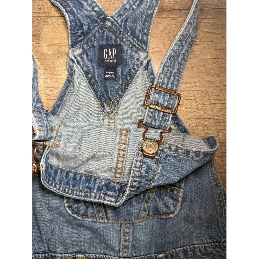 Gap Kids Girls Blue Distressed Denim Overalls Medium Wash Size Large 10-11